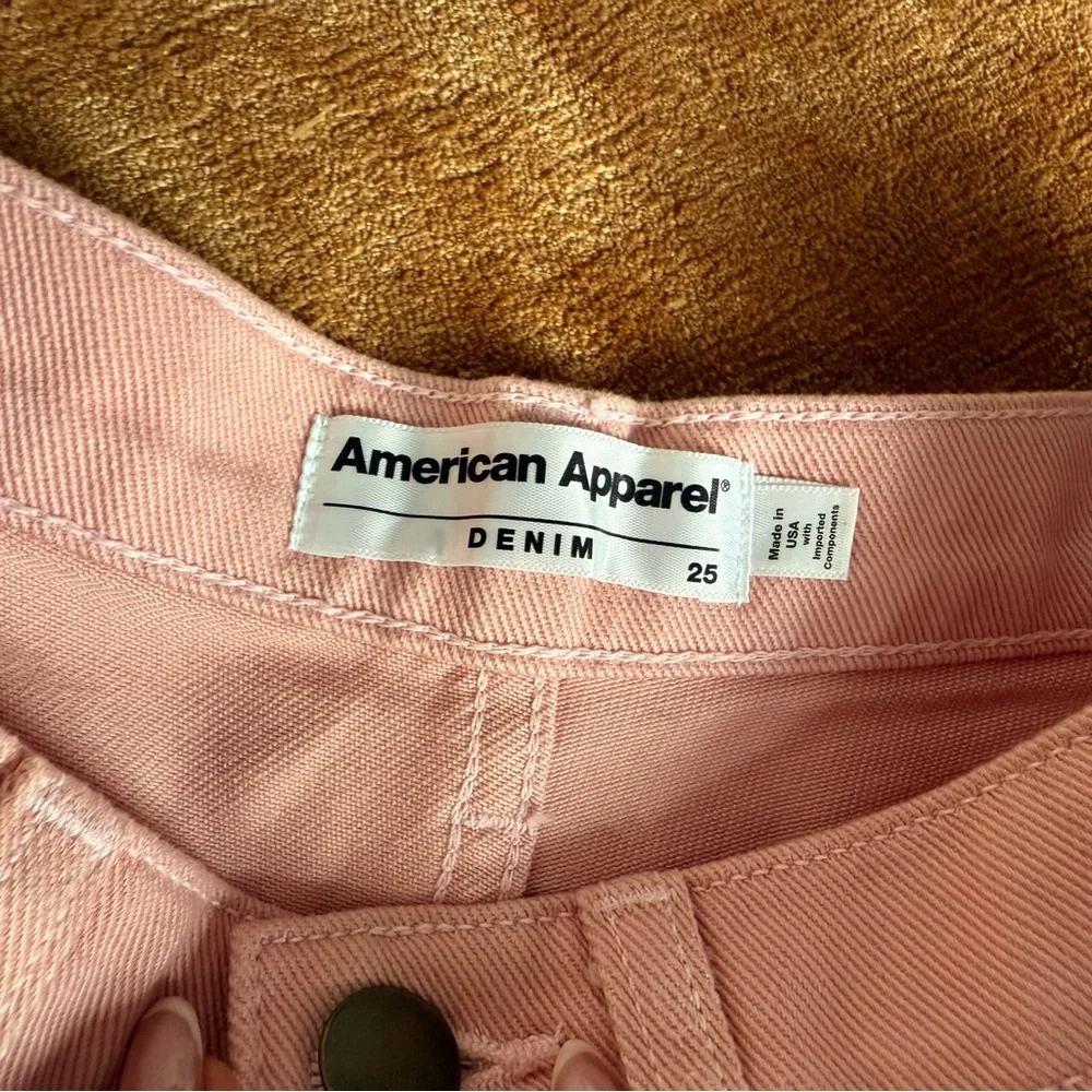 American Apparel Vintage Light Baby Pink Hi Waist Cuff Hem Denim Jean Shorts 25 - Picture 2 of 3
